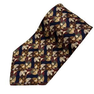 Jhane Barnes Tie Men's Necktie Silk Brown Beige Black Green Abstract Circles